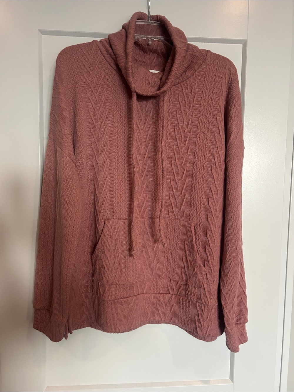 Cherish brand Cozy Dusty Rose Cable-Knit Cowl Neck Sweater size Large.
